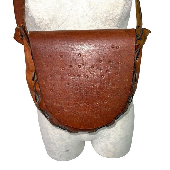Handmade Tooled Leather Shoulder Bag Womens Vintage...
